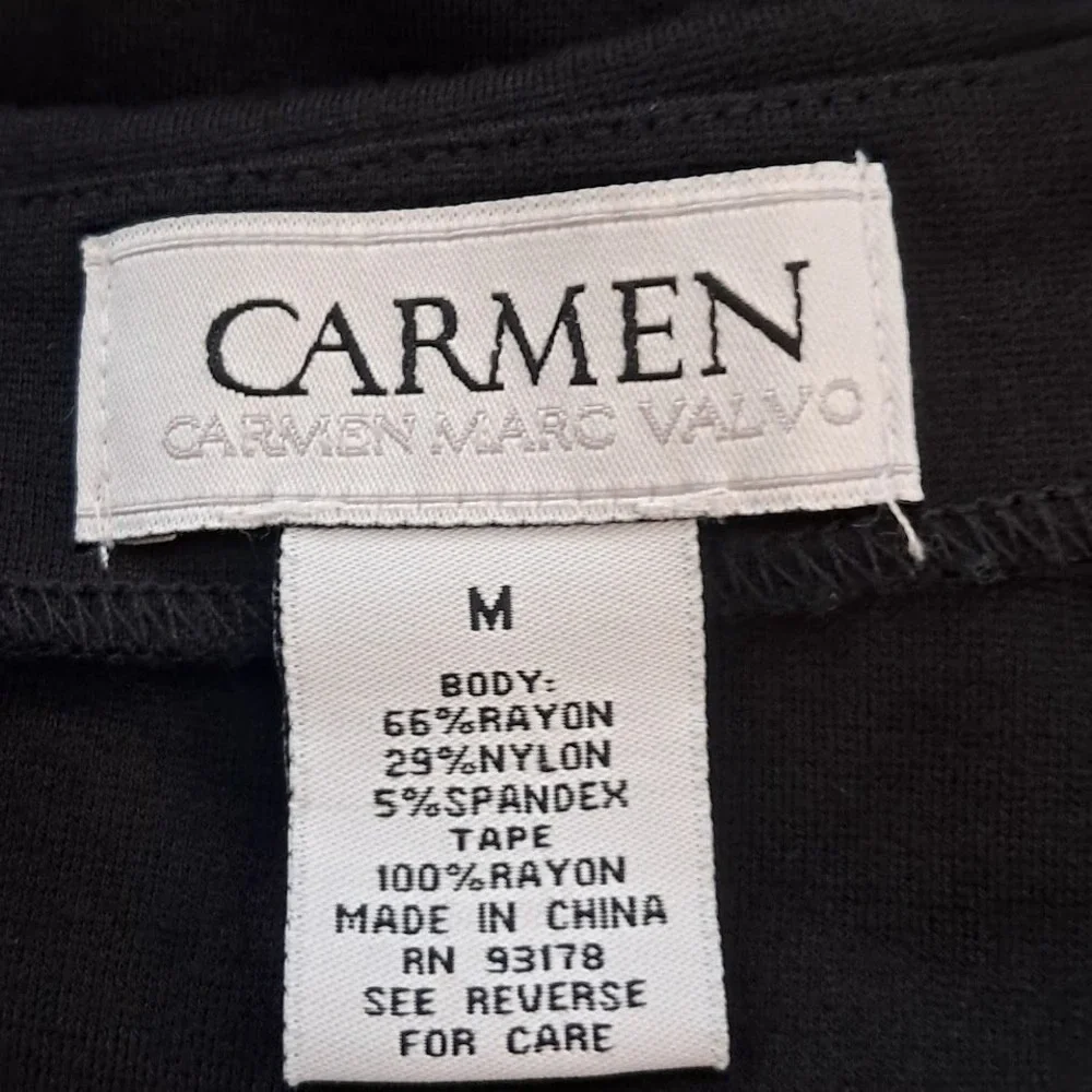 CARMEN MARC VALVO M Black Asymmetric Layered Peplum Top Short Sleeve Boat Neck - Picture 6 of 6